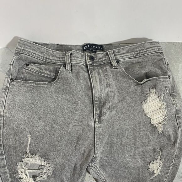 Empyre Gray Acid Wash Distressed Destroyed Skinny Jeans Size 32Wx29.5L - Picture 11 of 16